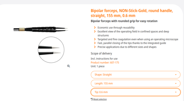 Bipolar forceps, NON-Stick-Gold Round handle, straight, 155 