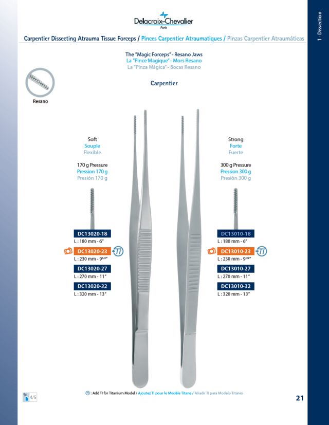 CARPENTIER ORIGINAL DISSECTING ATRAUMA TISSUE FORCEPS L:270MM RESANO JAWS 300GR 