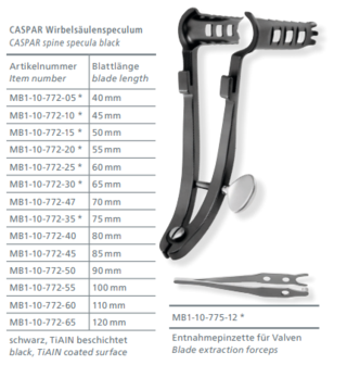 Caspar Spine Specula RS Blade length 85 mm black TiAlN coated 